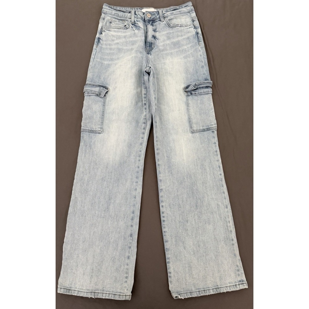 Vervet‎ Blue Cargo Jeans Womens Size 27 Wide Leg High Rise Distressed Stretch